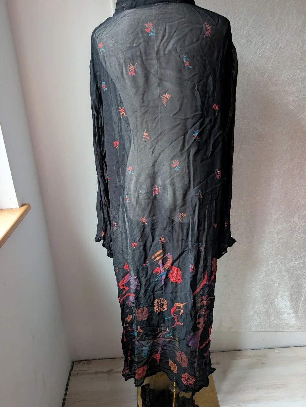 Sheer Kimono Style Long Sleeve Maxi Cover Up